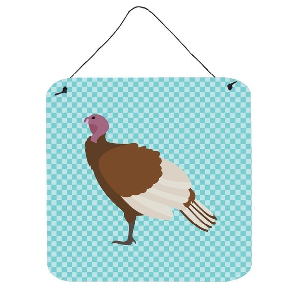 Micasa Bourbon Red Turkey Hen Blue Check Wall or Door Hanging Prints6 x 6 in. MI225998